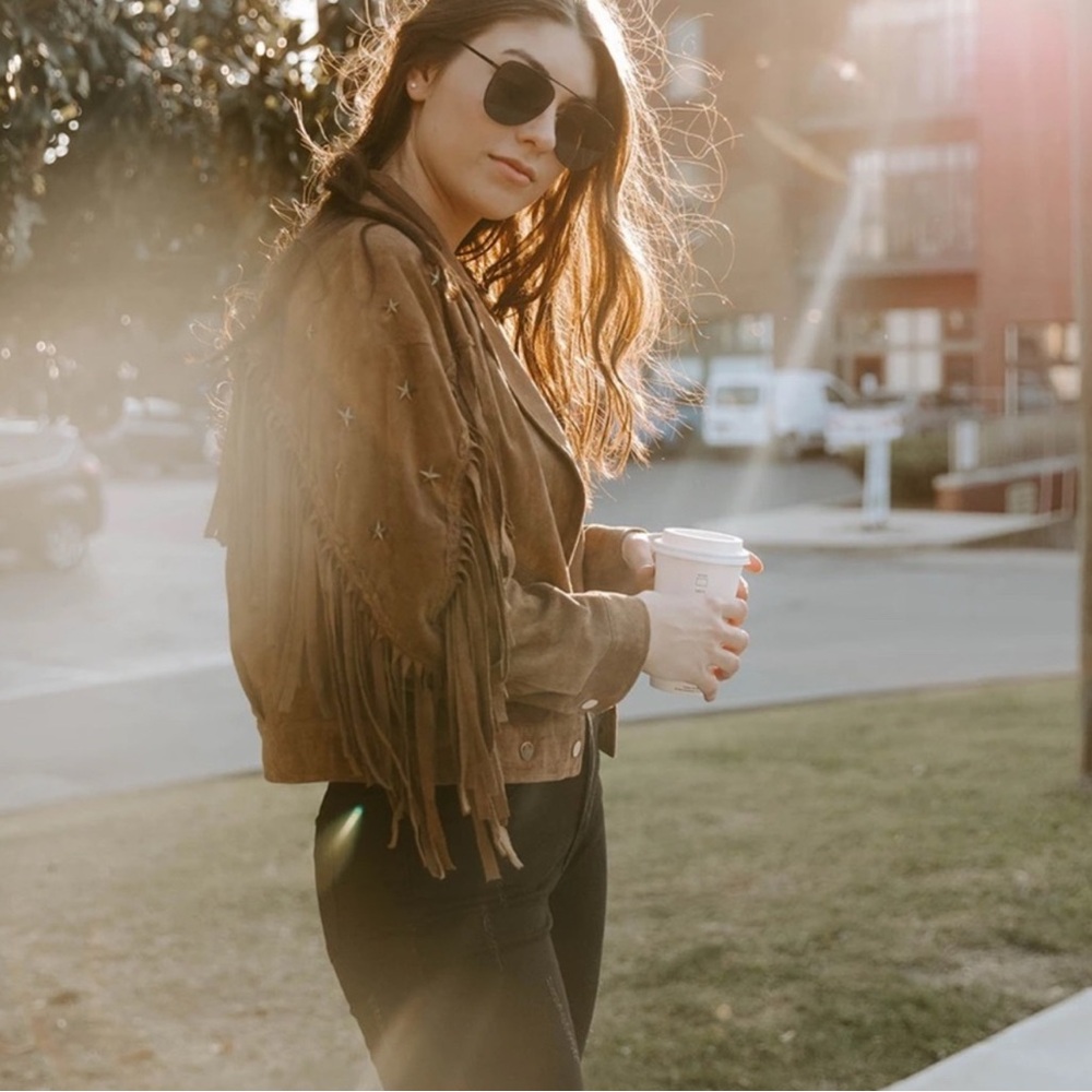 Kittenish Tan Suede Jacket with Fringe